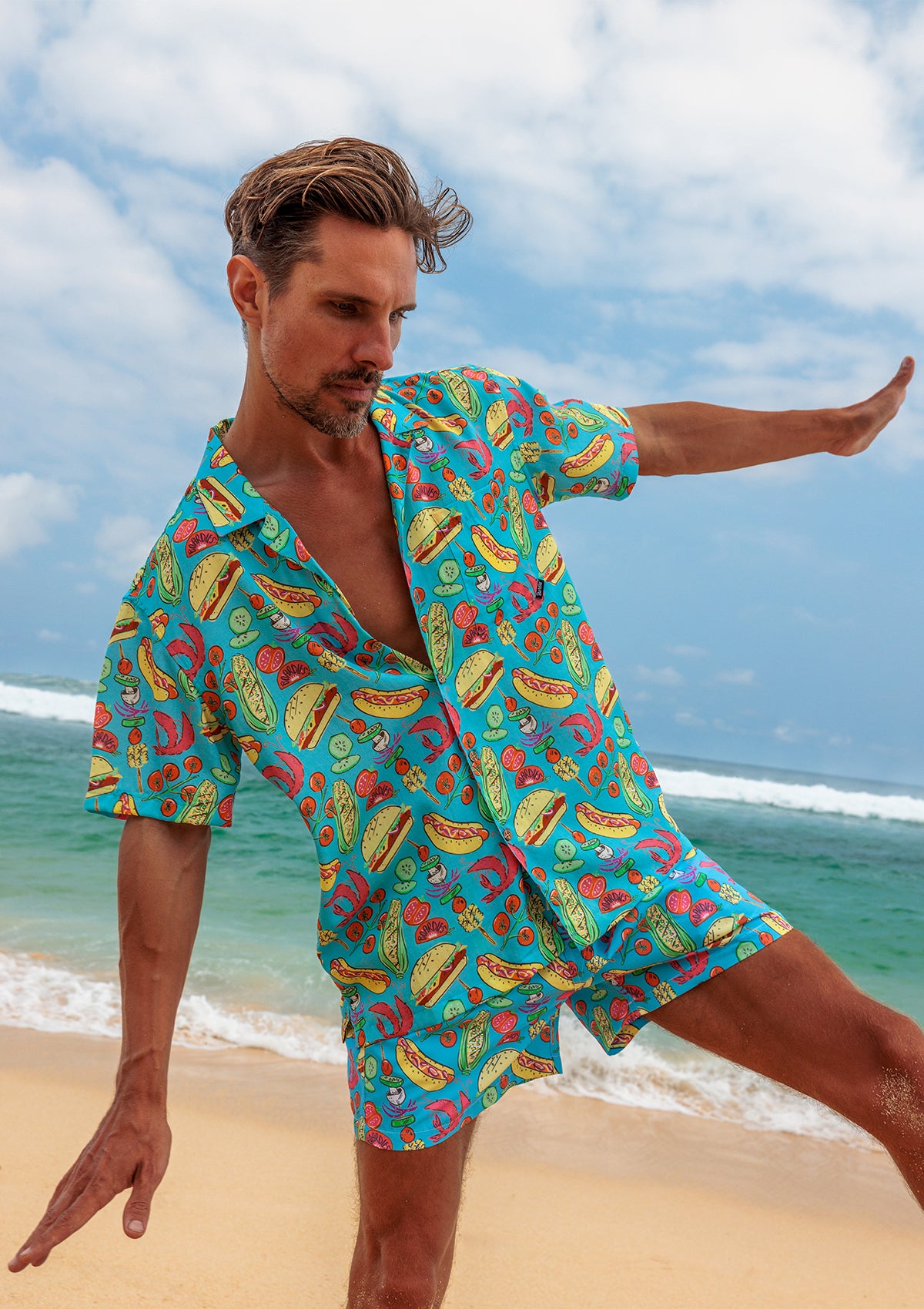 Boys Blue Hawaiian Shirt – Parrot & Hibiscus Print, Rayon, Size 10-12 By DOUBLE DUCK