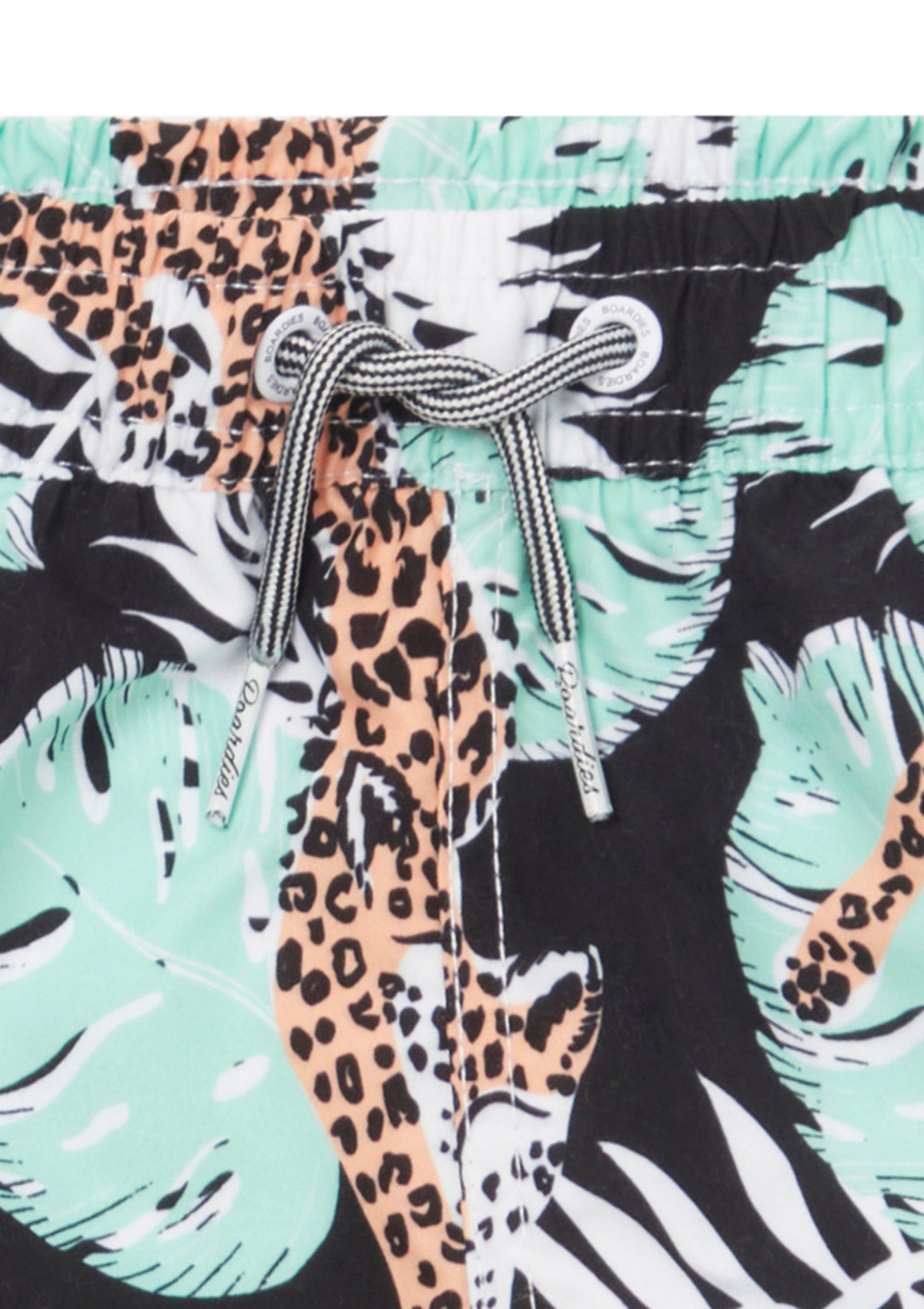 Boardies® Kids Purfect Paradise Drawstring and Print Detail Close Up