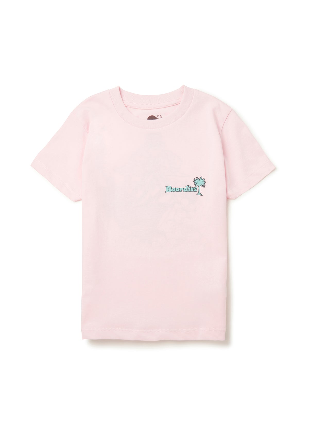 Boardies® Kids Agung Volcano T-Shirt Pink Flat Lay Front