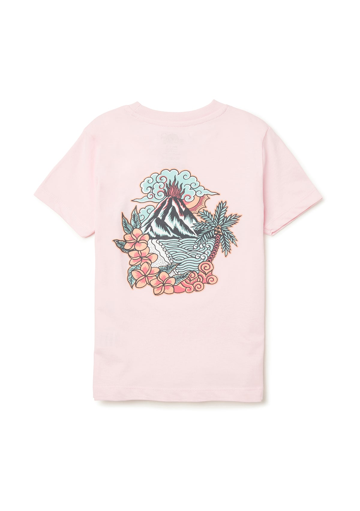 Boardies® Kids Agung Volcano T-Shirt Pink Flat Lay Back