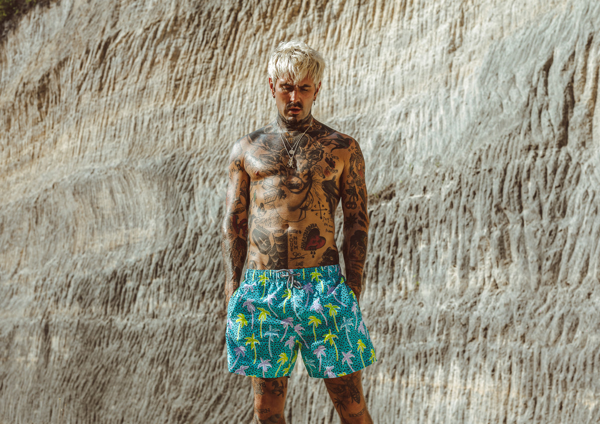 Boardies® Flair Palm II Mid Length Shorts Full Shot Bali