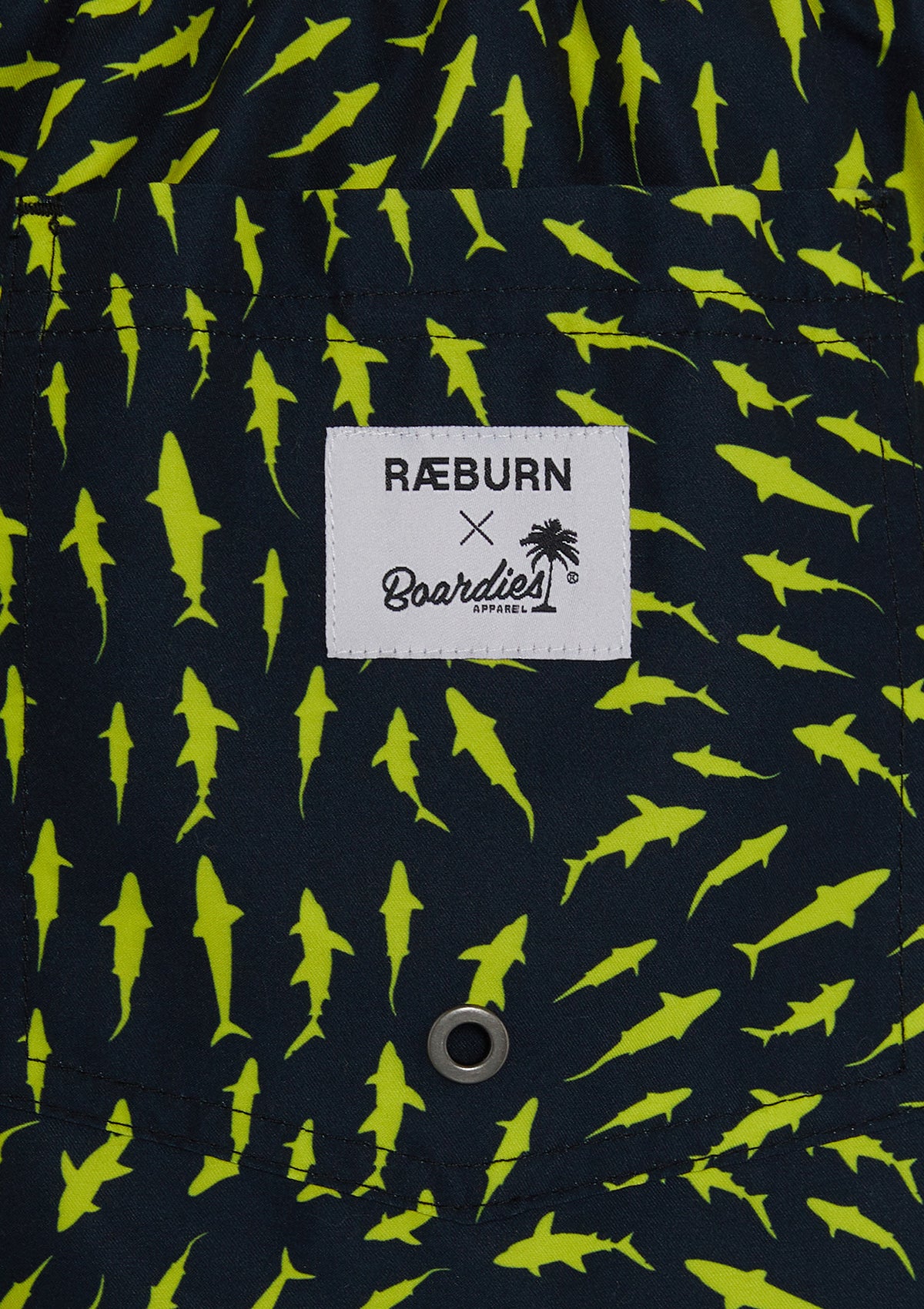 Boardies® X Raeburn Sharks Yellow Shorts Pocket Detail