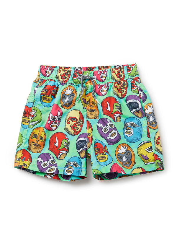Boardies® Kids Mexican Masks Swim Shorts Flat Lay Front