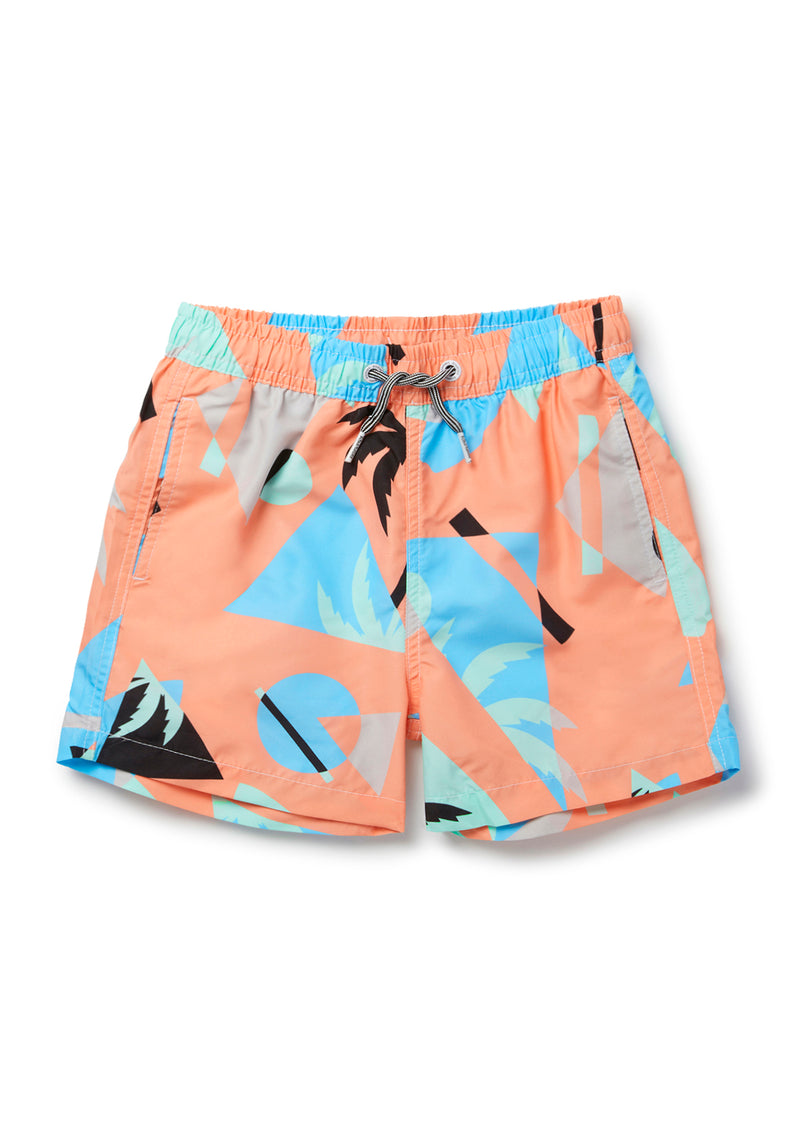 Boardies® Kids Overlay Orange Swim Shorts Flat Lay Front