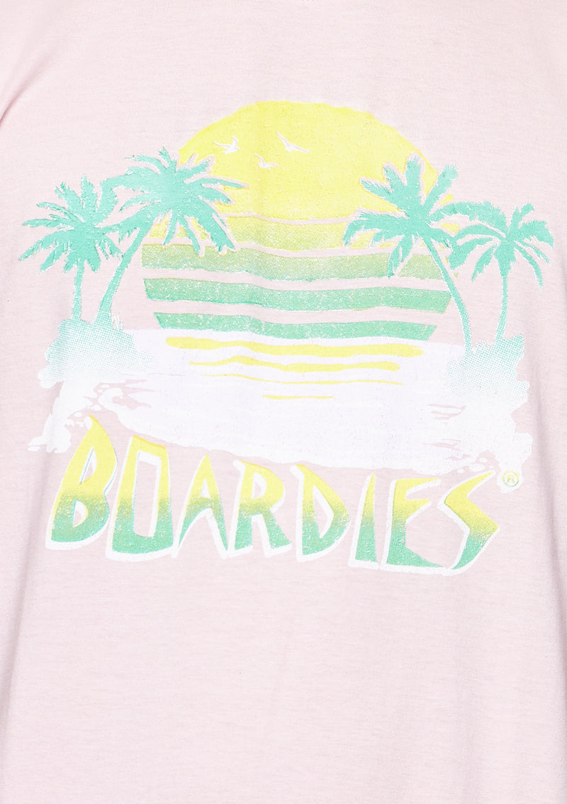 Boardies Sunset Crew Neck T-Shirt Close Up of Detail
