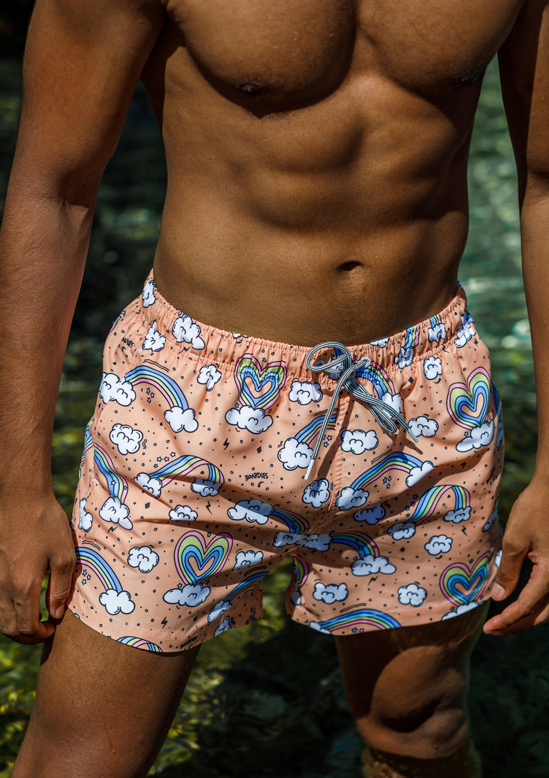 Boardies® Rainbows and Unicorns Shortie Shorts Front Sea