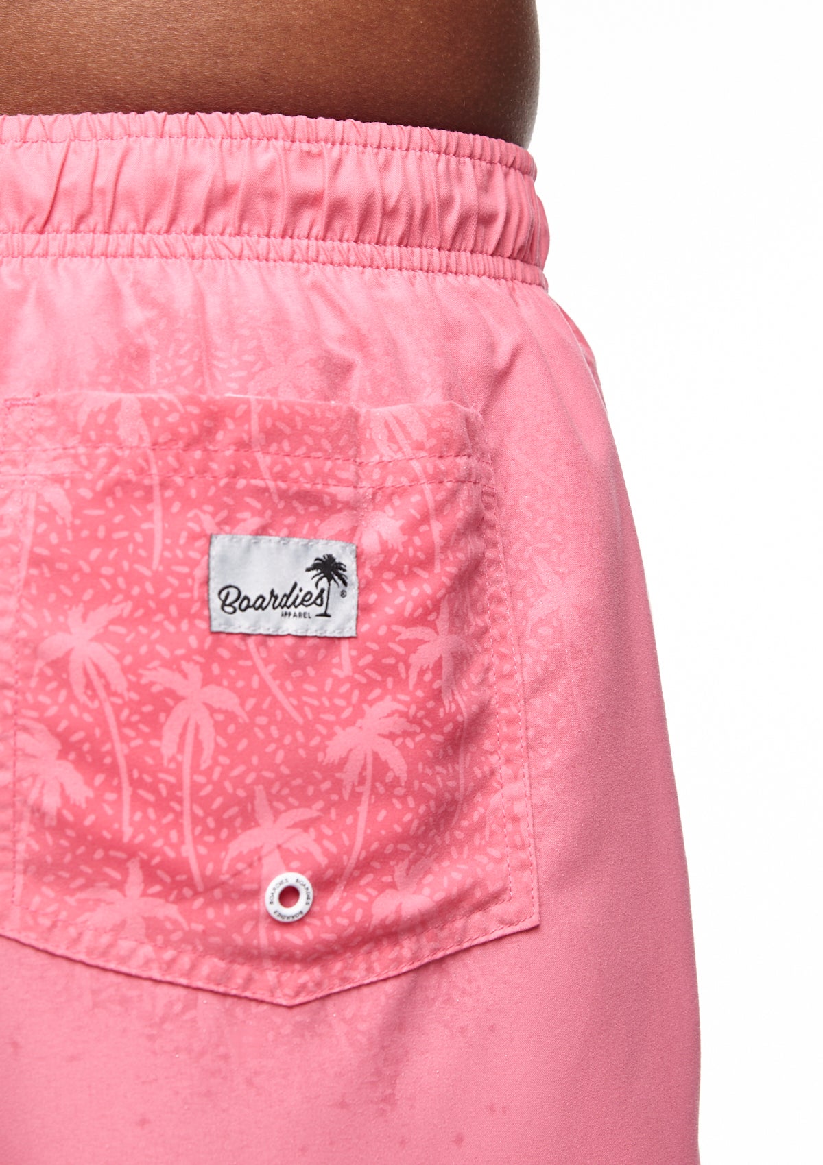 Boardies® Rose Pink Water Reactive Palm Tree Mid Shorts Pocket Detail 