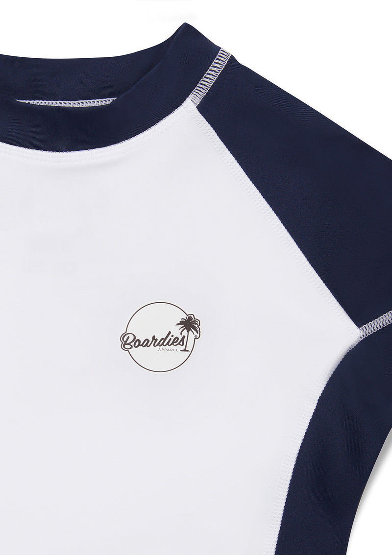 Boardies® Kids SS22 Classic White and Navy Rash Guard