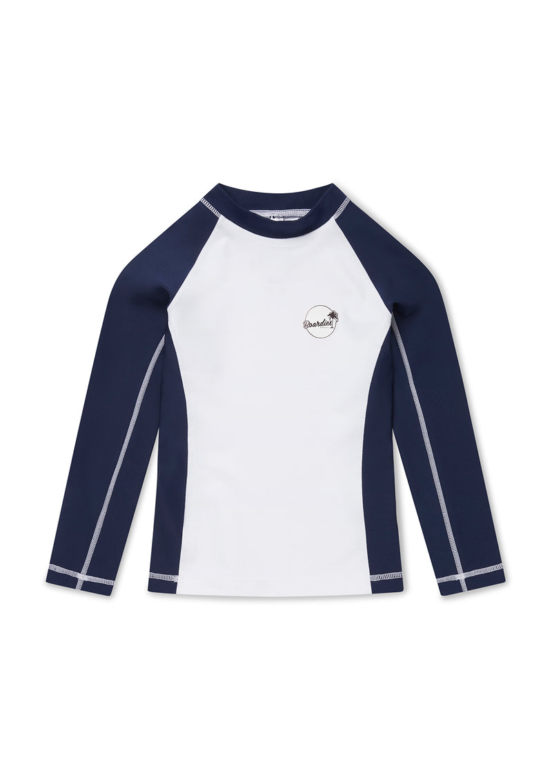 Boardies® Kids SS22 Classic White and Navy Rash Guard