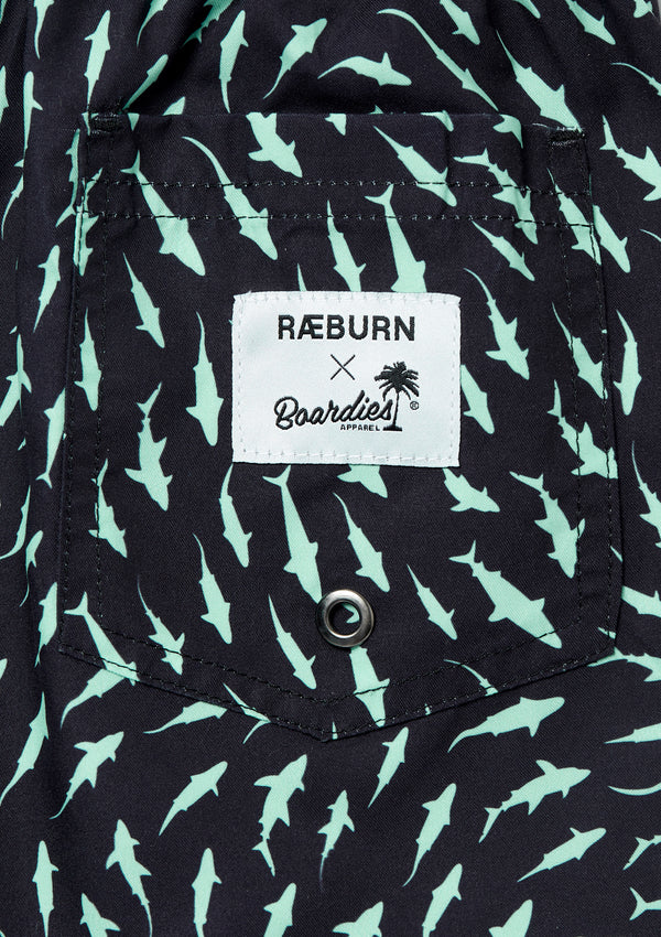 Boardies® Kids X Raeburn SS22 Sharks Charcoal Swim Shorts