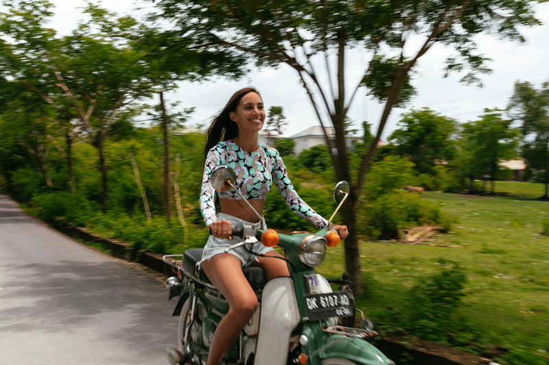 Boardies® Women's Purfect Paradise Cropped Long Sleeve Rash Guard Motorcycle
