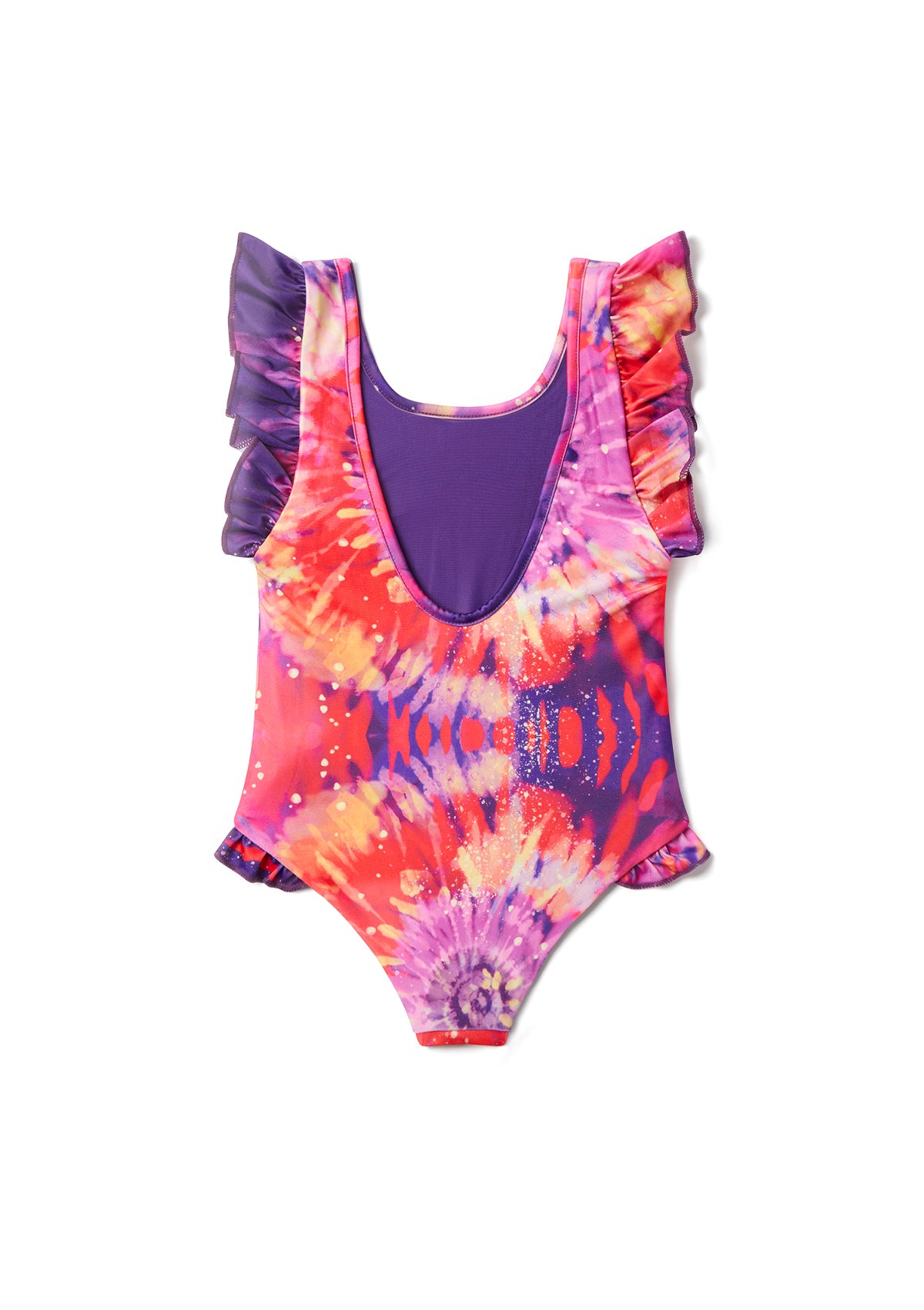 Bright Tie Dye Ruffle Swimsuit