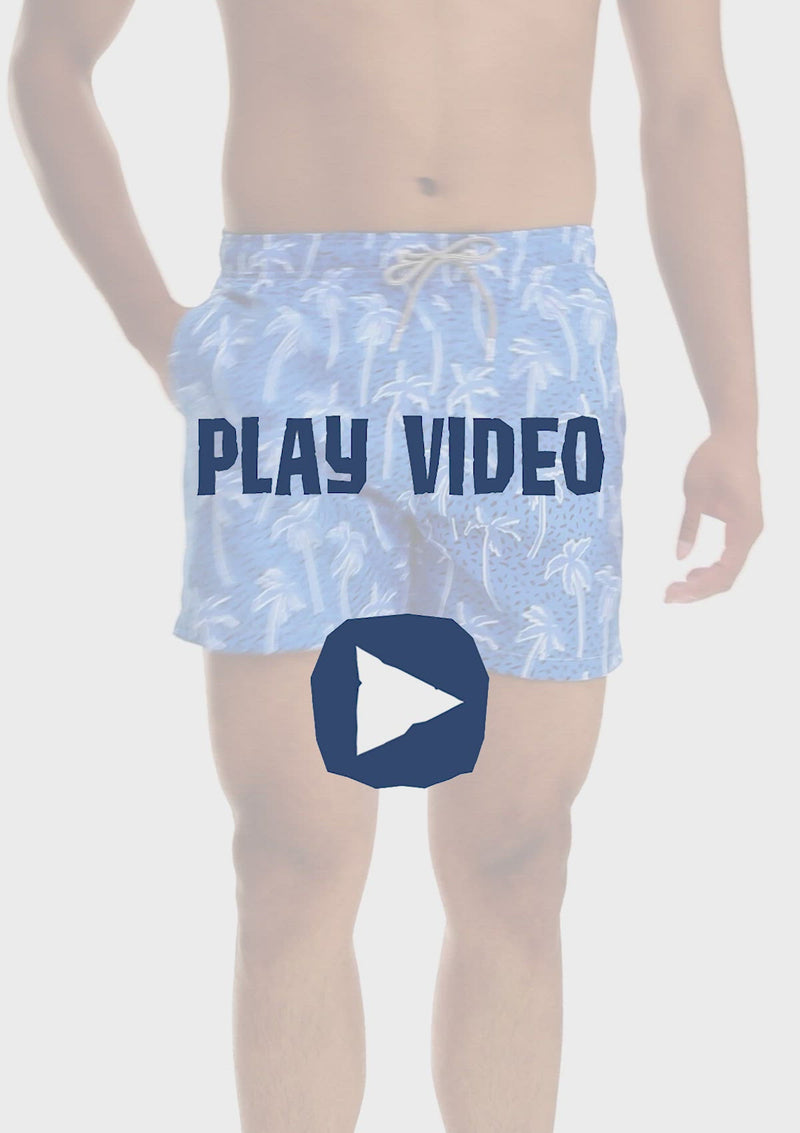 Boardies® SS22 Flair Palm Blue Mid Length Swim Shorts - Try on Video