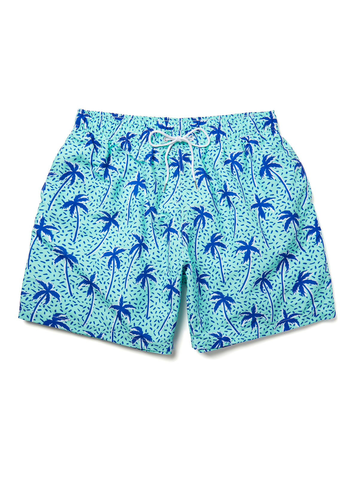 Boardies® Mint Flair Palm Mid Swim Shorts Flat Lay Front